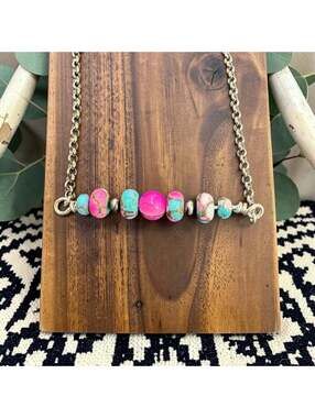 18" Cotton Candy Bar Necklace w/ 3mm Sterling Navajo Style Pearls
